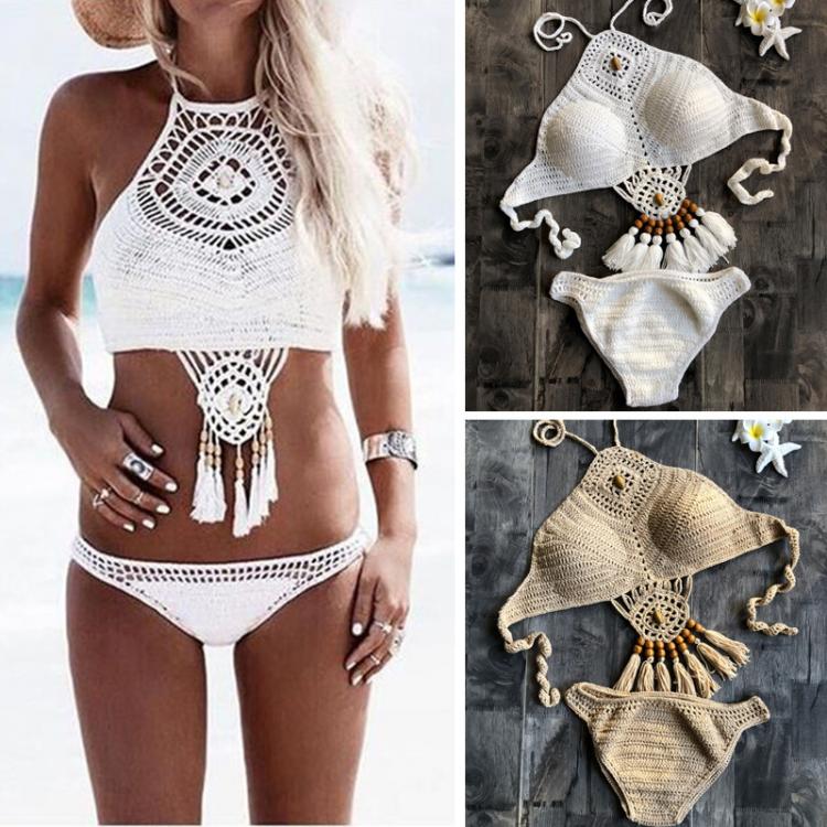 all in one place בגדי נשים New Summer Crochet Women Solid Bikini Set Sexy Halter Tie Bra Swimsuit Swimwear Triangle Bather Suit Swimming Suit Biquini