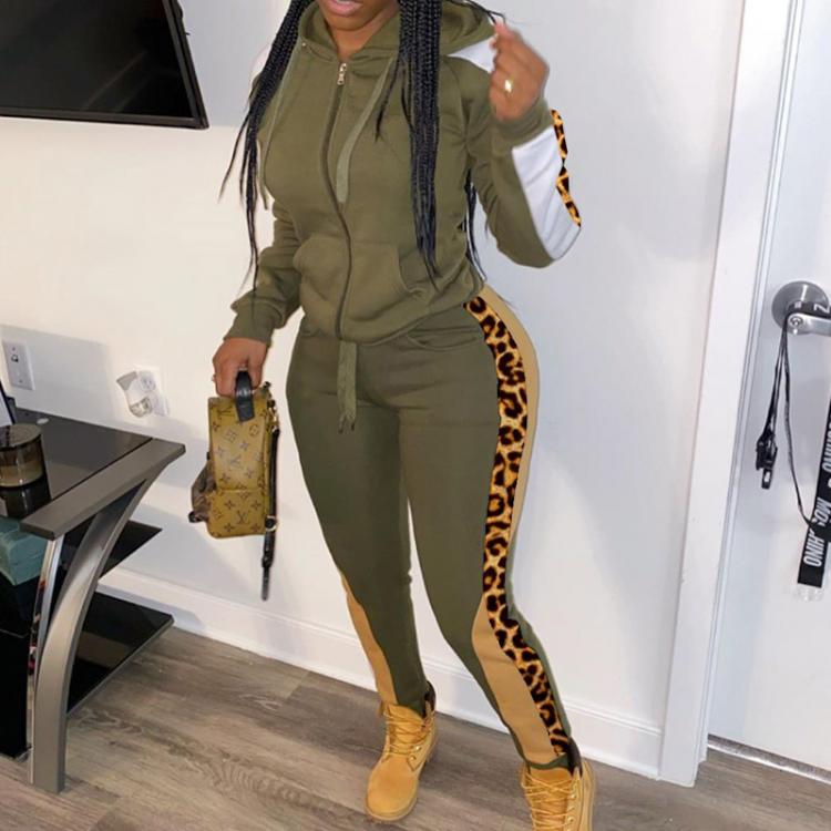 all in one place בגדי נשים 2020 Tracksuits Women Two Piece Sets Leopard Stripe patchwork Hoodie Casual Pants Jogger Spring Autumn Ladies Sweatsuits