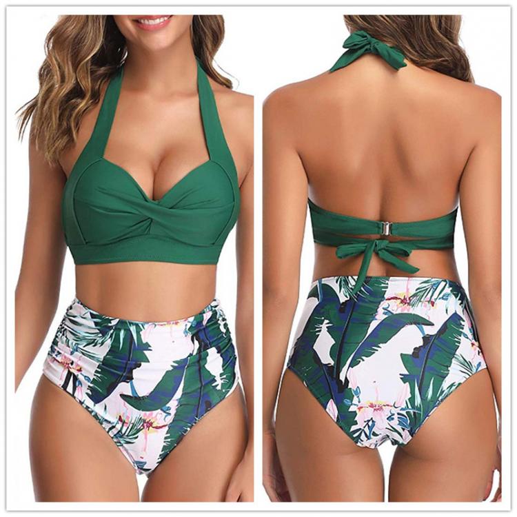 all in one place בגדי נשים Sexy High Waist Bikini Florial Print Tankini Halter Sexy Bikini Set Polka Dot Female Swimwear Ladies Bathing Suit Plus Size XXL