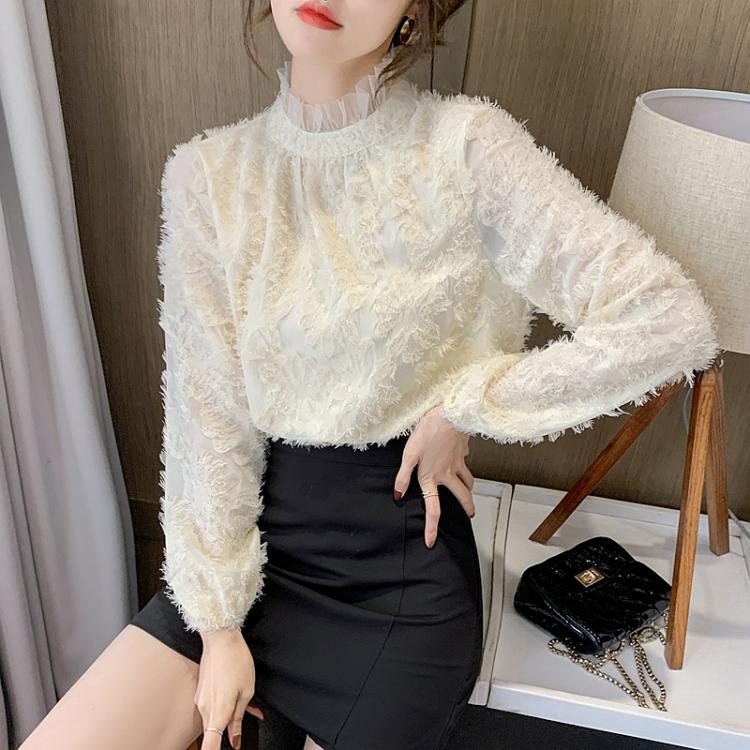 all in one place בגדי נשים Women Blouses Lace Long Sleeve Top Stand Collar Fringe Blouse Ladies Office Workwear Blusas Mujer De Moda 2021 Verano