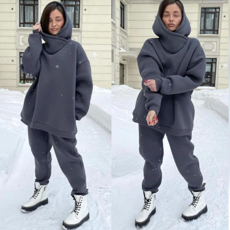 all in one place בגדי נשים 2021 autumn and winter warm sportswear two-piece oversized hoodie women's sweatshirt casual loose fashion sweater women'