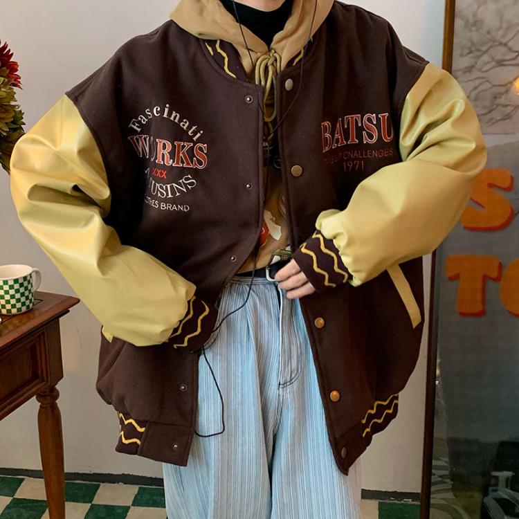all in one place בגדי נשים Retro Letters Jackets for Women 2021 Winter Clothes Women American leather stitching baseball uniform jacket female couple