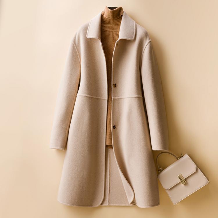 all in one place בגדי נשים 100% Wool Woolen Long Coat Woman Autumn and Winter Turn-down Neck Wool Jacket Woman Casual Keep Warm Slim Solid color Clothing