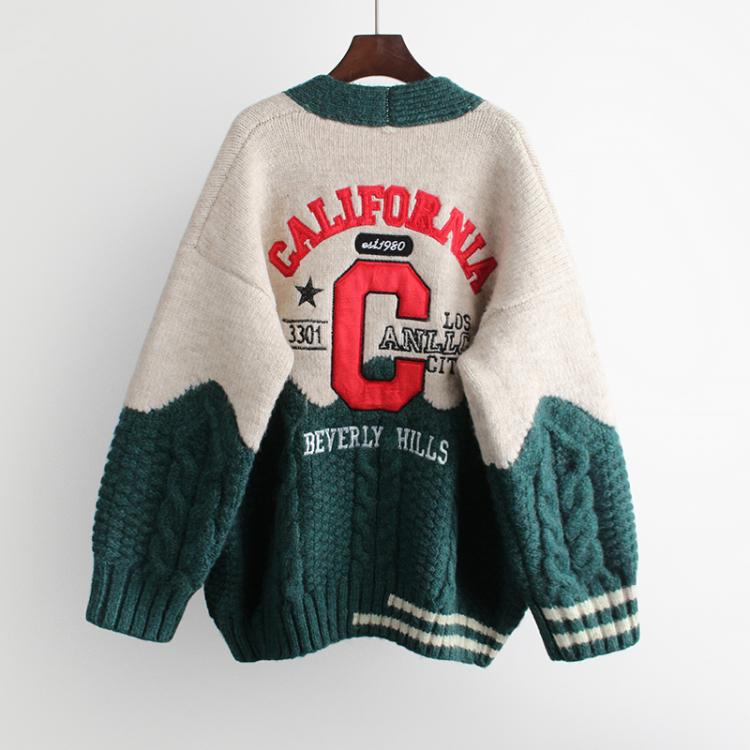 all in one place בגדי נשים 2021 Women Oversized Cardigans V Neck Letters Embroidery Casual Patchwork Loose Jumpers Thick Warm Spring Knit Jacket Coat Tops