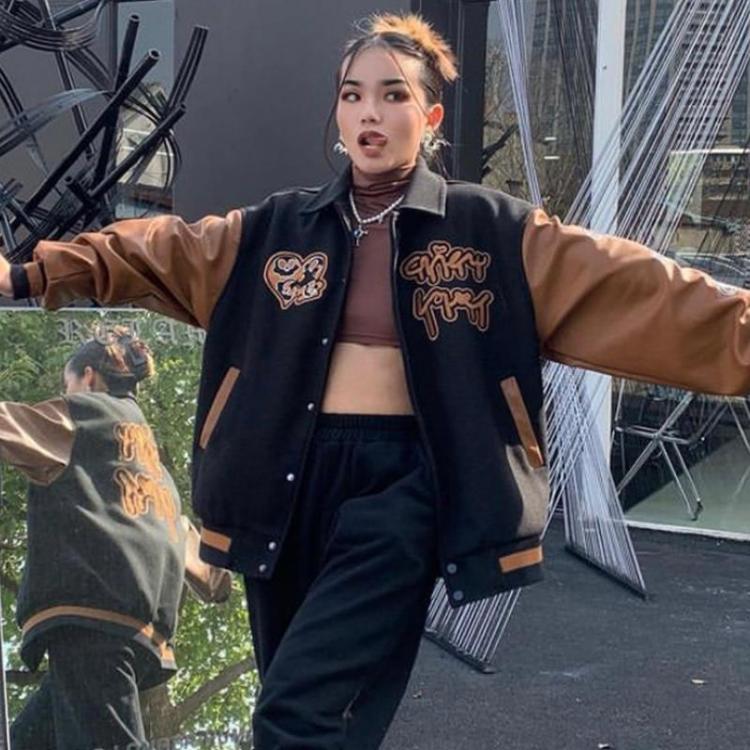 all in one place בגדי נשים 2021 American retro leather stitching baseball uniform jacket female ins autumn and winter couple jacket