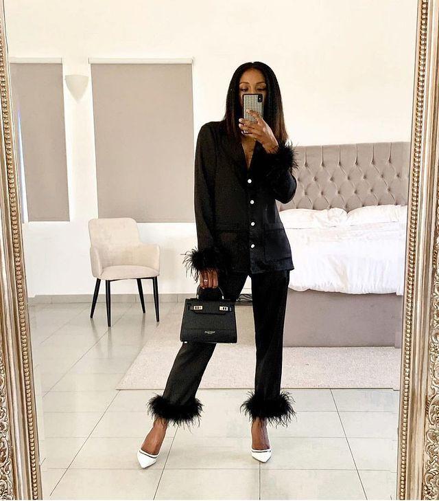 all in one place בגדי נשים Two Piece Chic Feather Detail Lounge Suits Long Sleeve Button Up Top & Slim Pants Set Wpmen Casual Wool Pajamas Two Piece Suit