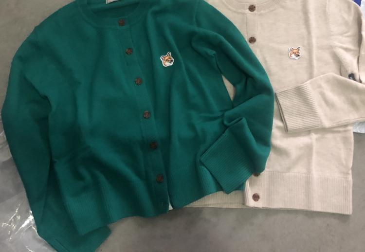 all in one place בגדי נשים High Quality Embroiery Little Fox Crew Neck Cardigan Knitted Green Sweater