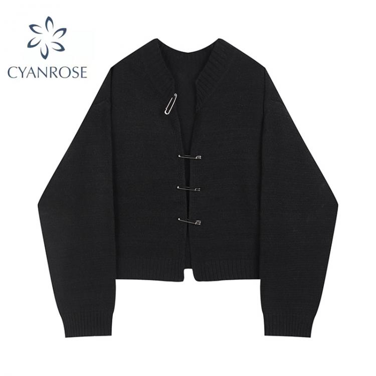 all in one place בגדי נשים Knitted Sweater Harajuku Ins Street Women 2021 Autumn Winter Cardigan Long Sleeve Fashion Casual Loose Gothic Knitwear Short Top