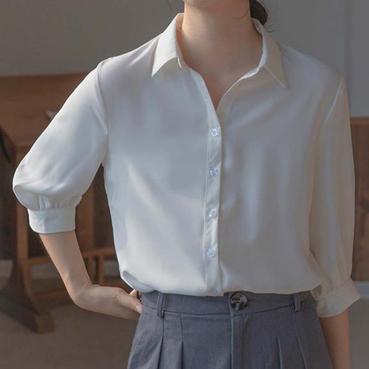 all in one place בגדי נשים HziriP New Women Shirts 2021 Female Turn-Down Collar Half Sleeves Sweet Elegant Gentle Casual All-Match Office Lady Girl Blouse
