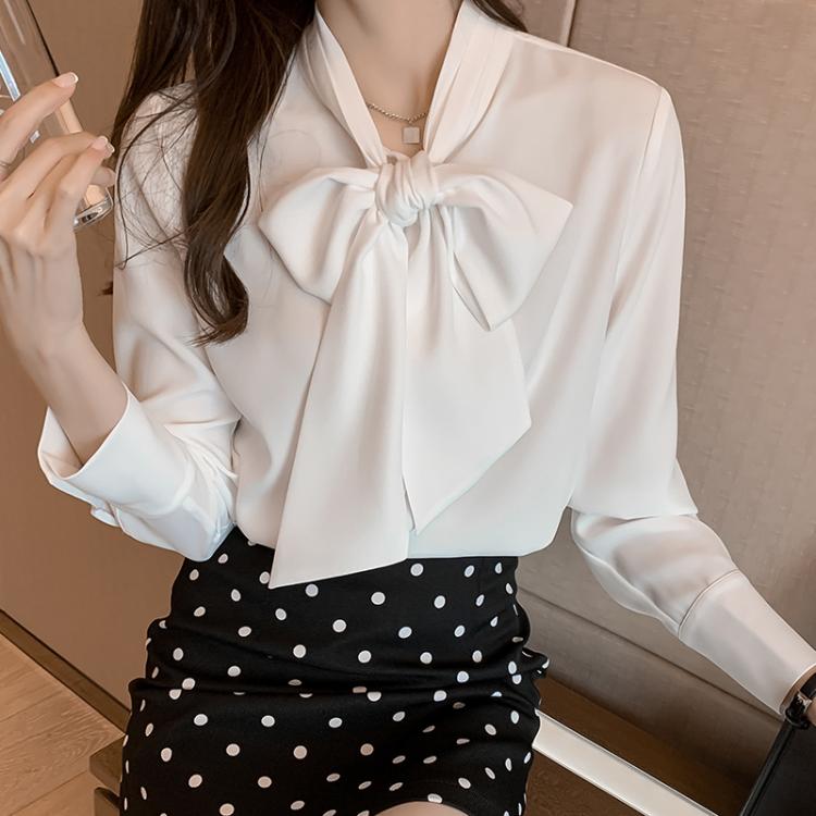 all in one place בגדי נשים 2021 Korean Fashion Spring New Ribbon Commuting Chiffon Shirt Ladies Blouses Long Sleeve Top Women Plus Size