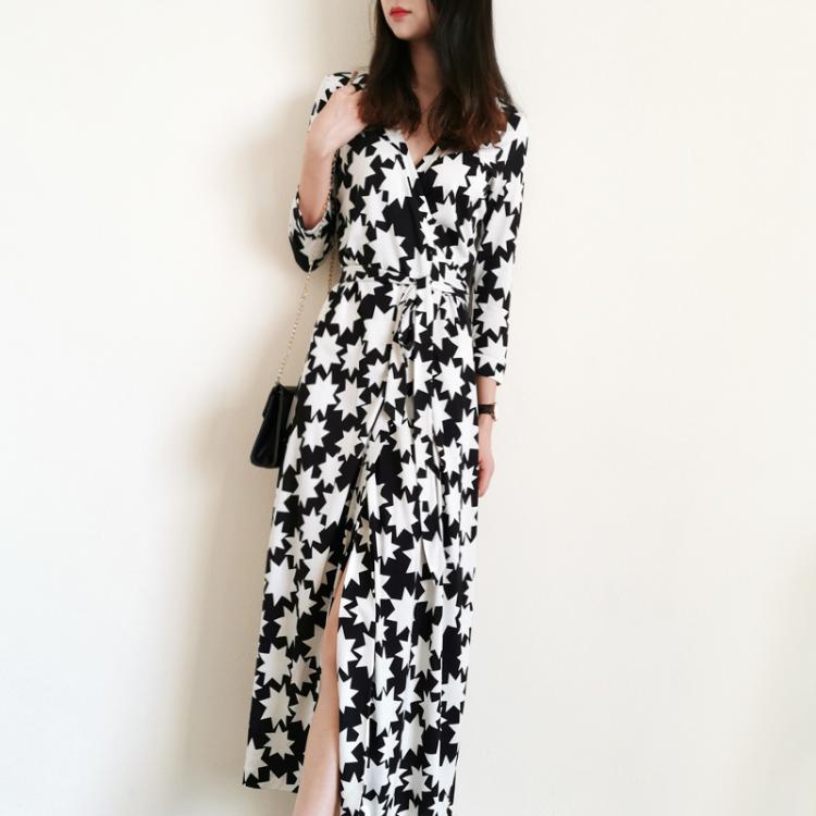 all in one place בגדי נשים 2020 New Autumn Collections Stars Print Maxi Dress Sexy & Chic New York Queen Elegant Fashion
