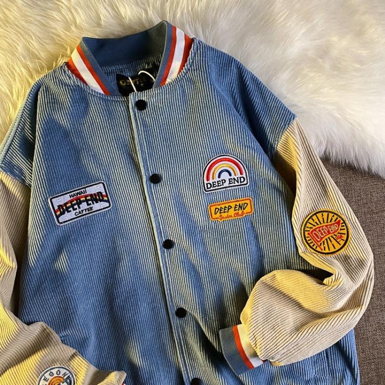 all in one place בגדי נשים New college style corduroy embroidery baseball uniform for men and women couples American retro street trend loose jacket