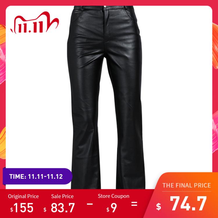 all in one place בגדי נשים Genuine Leather Pants Autumn Sheepskin Pants Mid Waist Casual Pants 2020 Womens Soft Leather Pants Women Flare Trousers