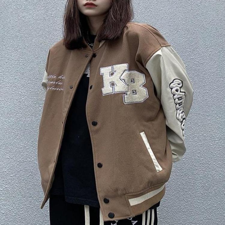 all in one place בגדי נשים European and American retro letter embroidery jackets women's 2021 new street hip-hop loose baseball uniform couple casual co