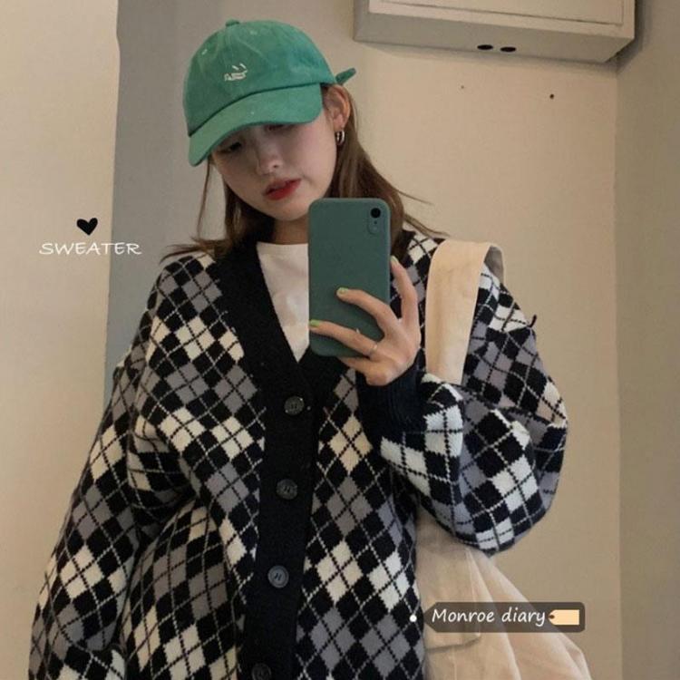 all in one place בגדי נשים Sweater Women Diamond Shaped Pullover Cardigan Thickened Knitted Jacket Outer Wear Jacket Womens Autumn and Winter New Style