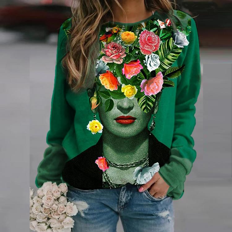 all in one place בגדי נשים Women's Spring and Autumn New Style Tops Art Printing Pullover Long-sleeved Casual Loose Round Neck Harajuku Shirt for Ladies