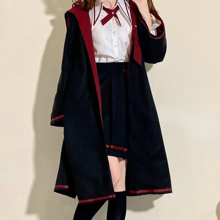 all in one place בגדי נשים Autumn female student Korean loose Japanese cute cloak and long sleeve shirt skirt set of three Solid Bowknot Mori girl suit
