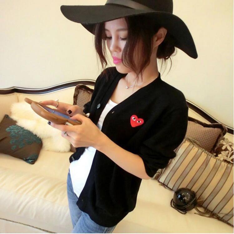 all in one place בגדי נשים PLAY Women Cardigan Embroidery Heart Cartoon V-neck Long-sleeved Single-breasted Cotton Spring Autumn Loose Casual Sweater