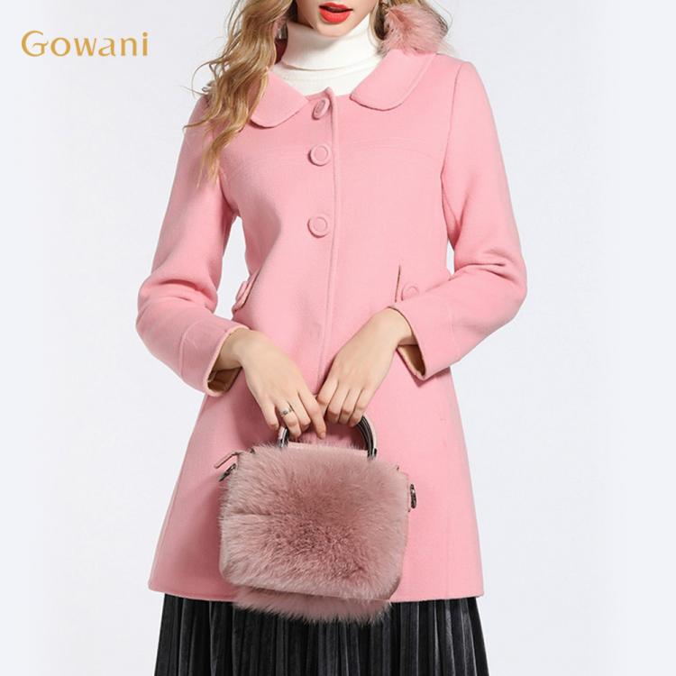 all in one place בגדי נשים Gowani 100% Wool Pink Turn Down Doll Collar Single Breasted Slim Retro Elegant Pastel Cute Lolita Winter Women Long Woolen Coat