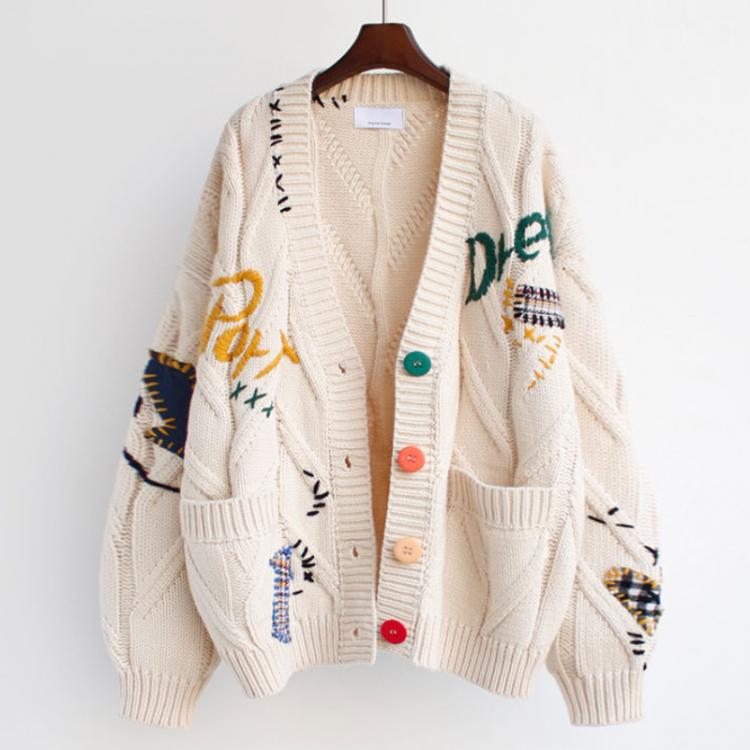 all in one place בגדי נשים 2021 new autumn and winter lazy wind hand-embroidered sweaters women's Y2K street casual loose wild cardigan sweaters coats t