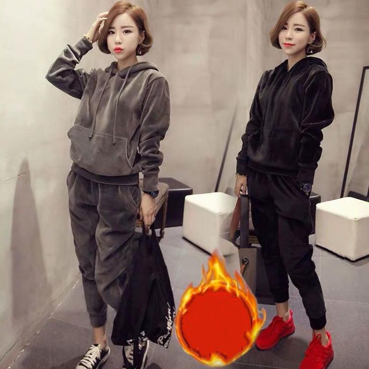 all in one place בגדי נשים Female Velvet Tracksuit Warm Soft Home Two Piece Set Women Thicken Hooded Long Sleeve Top & Pants Suit Fashion