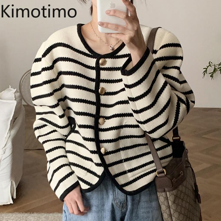 all in one place בגדי נשים Korean Style Sweater Cardigan Women Long Sleeve V-neck Stripe Loose Casual Oversized Knit Elegant Coat Office Ladies Outfits
