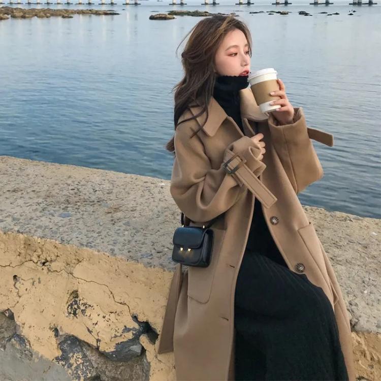 all in one place בגדי נשים Camel woolen woolen coat women mid-length style autumn winter 2021 new loose small woolen coat Nizi Fashion