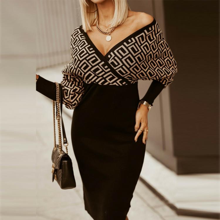 all in one place בגדי נשים 2022 Office Lady Elegant Striped Print Slim Party Dress New Autumn Spring Fashion Deep V Neck Bodycon Dresses Women Casual Dress