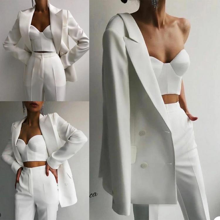 all in one place בגדי נשים Tailleur Femme White Ladies Suits 2022 Double Breasted Jackets With Pants Slim Fit Women Mother Of Bride Dress Daily Custom Made