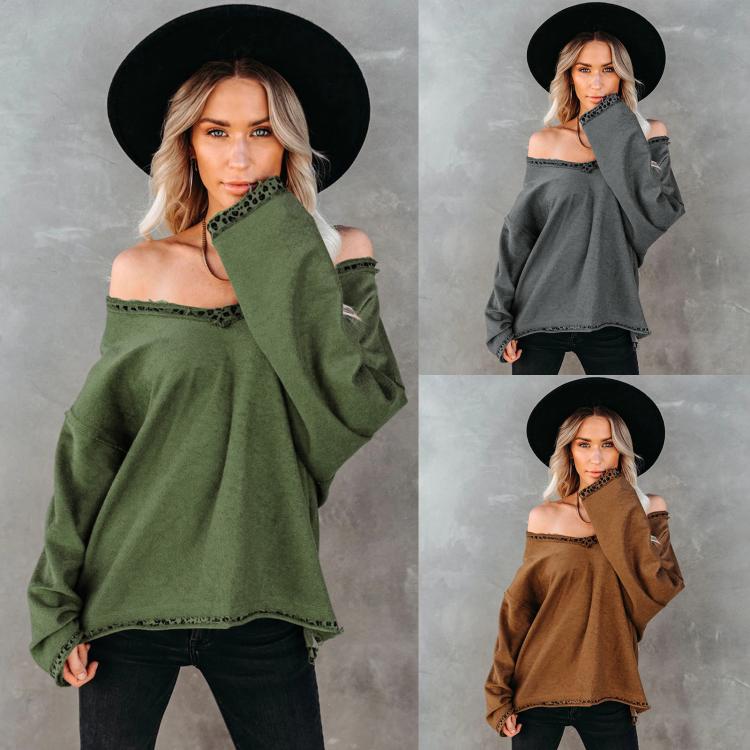 all in one place בגדי נשים Fashion Long-sleeved T-shirt Women Autumn And Winter Women Clothing Foreign Trade V-neck Sexy Off-shoulder Top Women