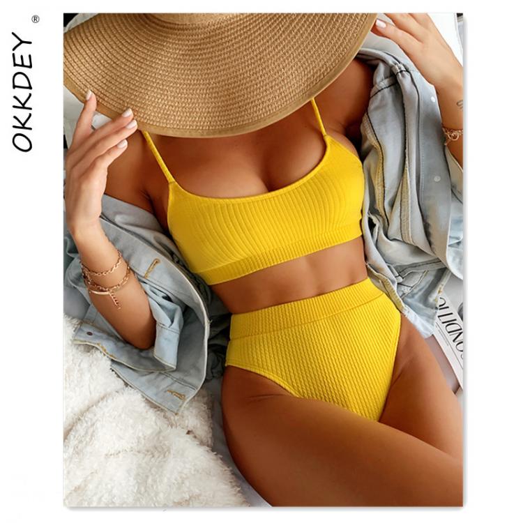 all in one place בגדי נשים High Waist Bikinis Swimsuit Women 2021 Sexy Solid Biquini Push Up Swimwears Triangle Bikini Ribbed Bathing Suits Women Beachwear
