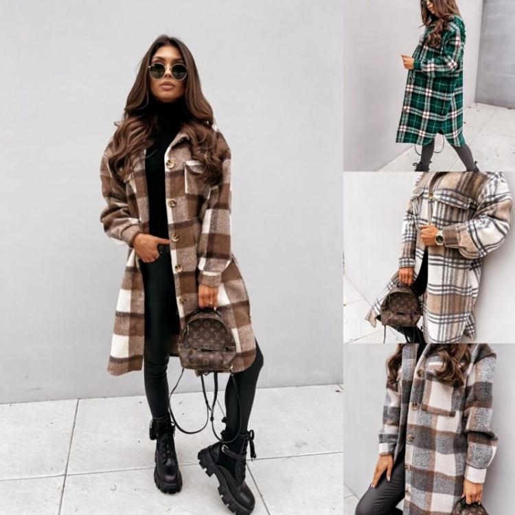 all in one place בגדי נשים Women's jacket European and American ins women's autumn and winter y2k long-sleeved plaid printed shirt jacket loose jac