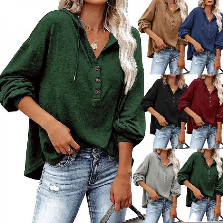 all in one place בגדי נשים CUPNICE Women's V Neck Long Sleeve Henley Shirts Button Down Sweatshirts Hoodies Tunic Tops with Drawstring
