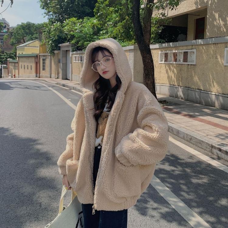 all in one place בגדי נשים Women's Wool Lamb Coat Cute Bear Stand Collar Loose Thickened Warm Zipper Cardigan 2021 Winter New Solid Color Sweater Girl
