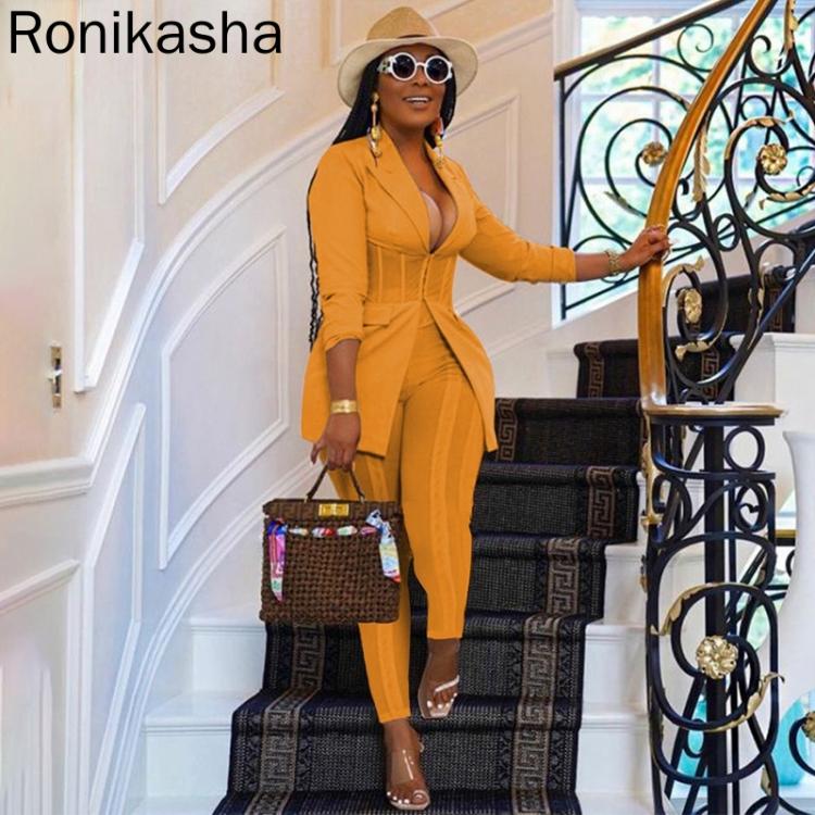all in one place בגדי נשים Ronikash Women Business Suit Casual Two Piece Set Corset Suit Coat Pencail Pants Business Office Outfits Matching Sets