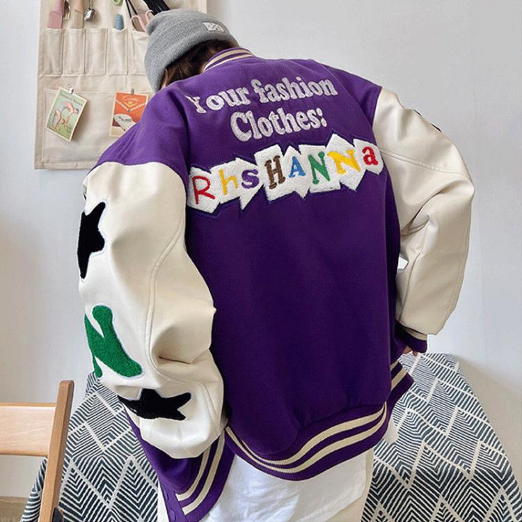 all in one place בגדי נשים 2021 autumn and winter BF style baseball uniform new ins tide loose Korean version of Harajuku BF embroidery wild thin coat