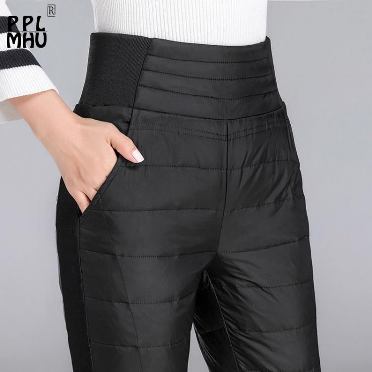 all in one place בגדי נשים High Waist Plus Velvet Thickening Down Pants Winter XL Warm Duck Down Trousers Outside Wearing Leggings Elastic Warm Trousers