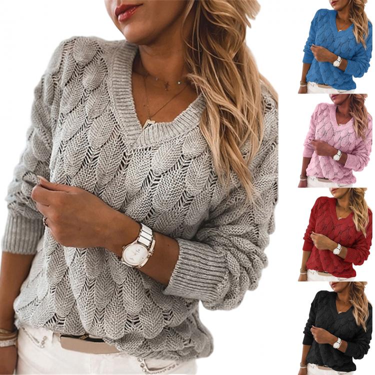 all in one place בגדי נשים Women V Neck Solid Knitted Casual Sweater Female Fashion Autumn Winter Pullover Loose Long Sleeve Jumpers Sweaters Hot Sale