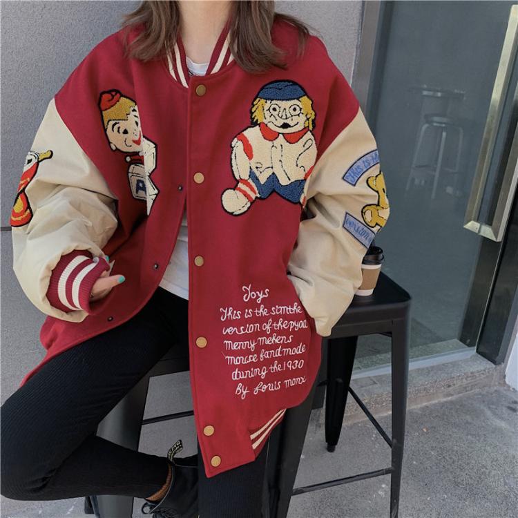 all in one place בגדי נשים 2021 thick coat female autumn and winter wild new trend loose retro y2k bear baseball uniform trendy jacket