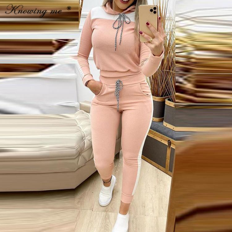all in one place בגדי נשים Women Autumn Hooded Tracksuit sets Elegant pullovers +Drawstring long Pants Set Female casual sport Two Piece Sets