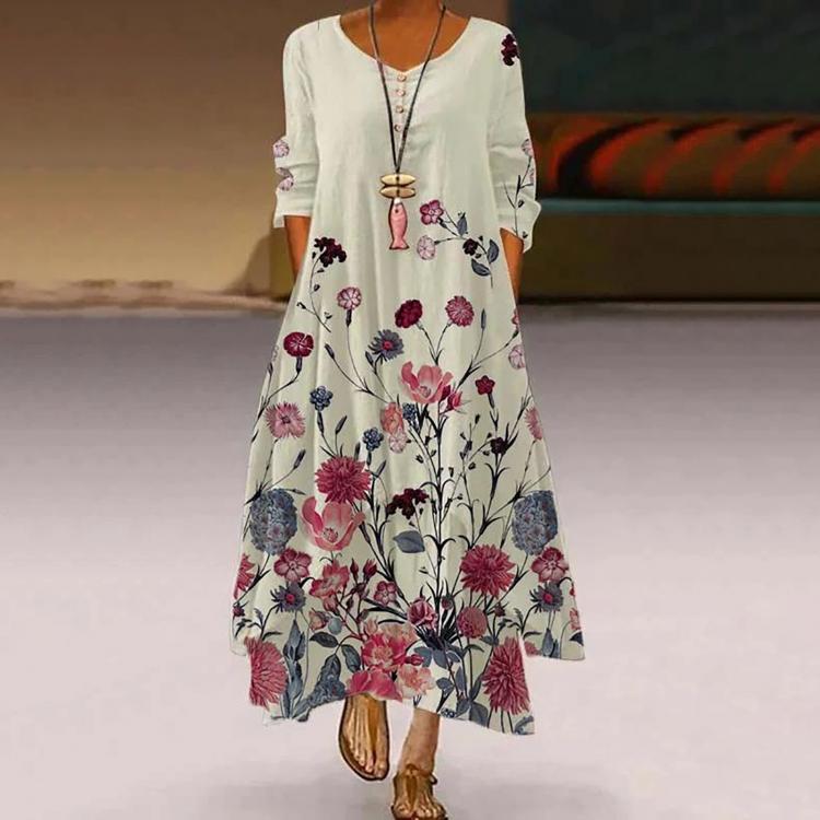 all in one place בגדי נשים 2021 New Hillsionly Plus Size Women Summer Dress Long Sleeve Casual Women's Long Dresses Floral Print Maxi Dress For Women 20