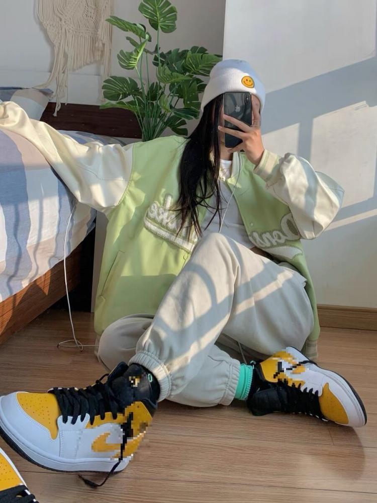 all in one place בגדי נשים Letter Green Baseball Jacket Women's Spring and Autumn New Loose Korean American Streetwear Top Women's Oversized Jacket