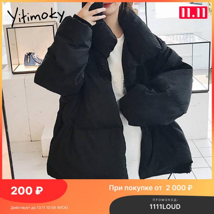 all in one place בגדי נשים Yitimoky Jacket Woman White New Cotton Coat Loose Warm Parkas Stand Collar Single Breasted Fashion Long Outwear Female Clothe