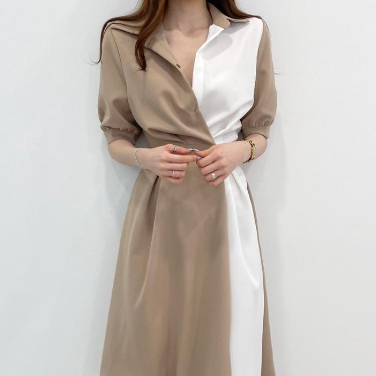 all in one place בגדי נשים Korean Chic Dresses Summer Light Luxury Design Sense Of Fashion Splicing Contrast Polo Collar Shirt Dress Women's Dress