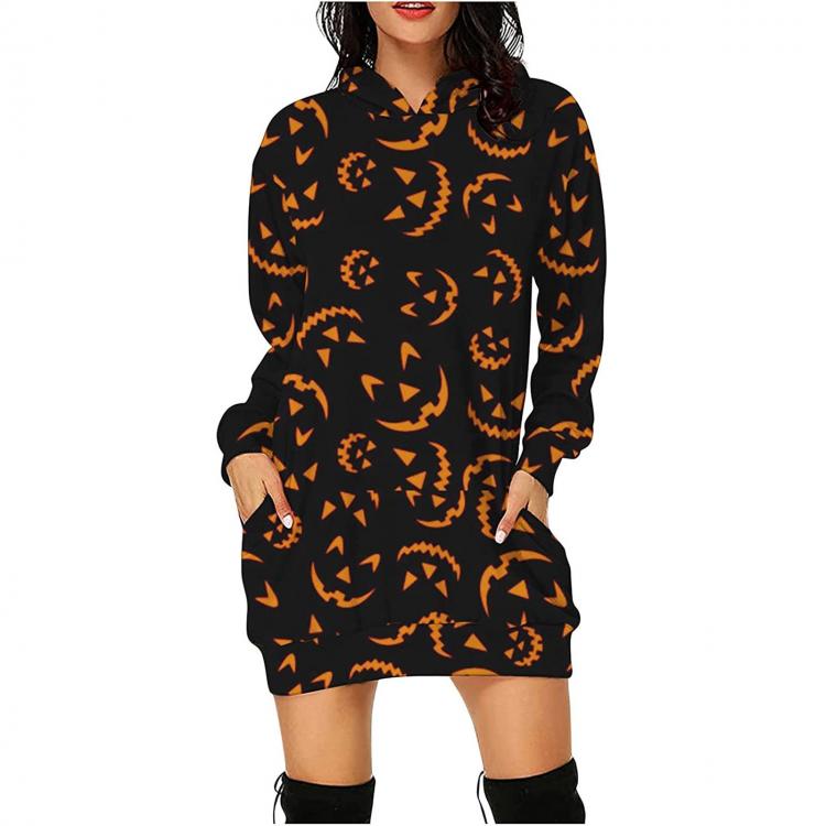 all in one place בגדי נשים Summer Hillsionly plus size women Halloween pumpkin print long sleeve hooded pullover dress Best Women's Summer Dresses of 20