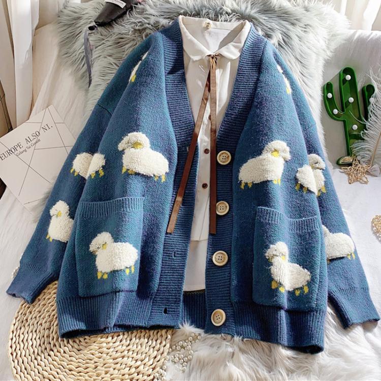 all in one place בגדי נשים 2021 new knitted cardigan sweaters women's Y2K plus size loose casual cute cartoon V-neck knitted sweater fashion trend sweat