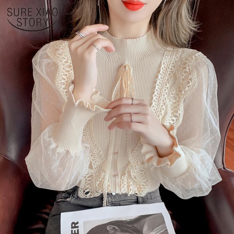 all in one place בגדי נשים New Office Chiffon Knit Spliced Shirt Women Fashion Long Sleeve Blouses Women Ruffle Lace Bow Tie Shirts Tops Blusas 16847