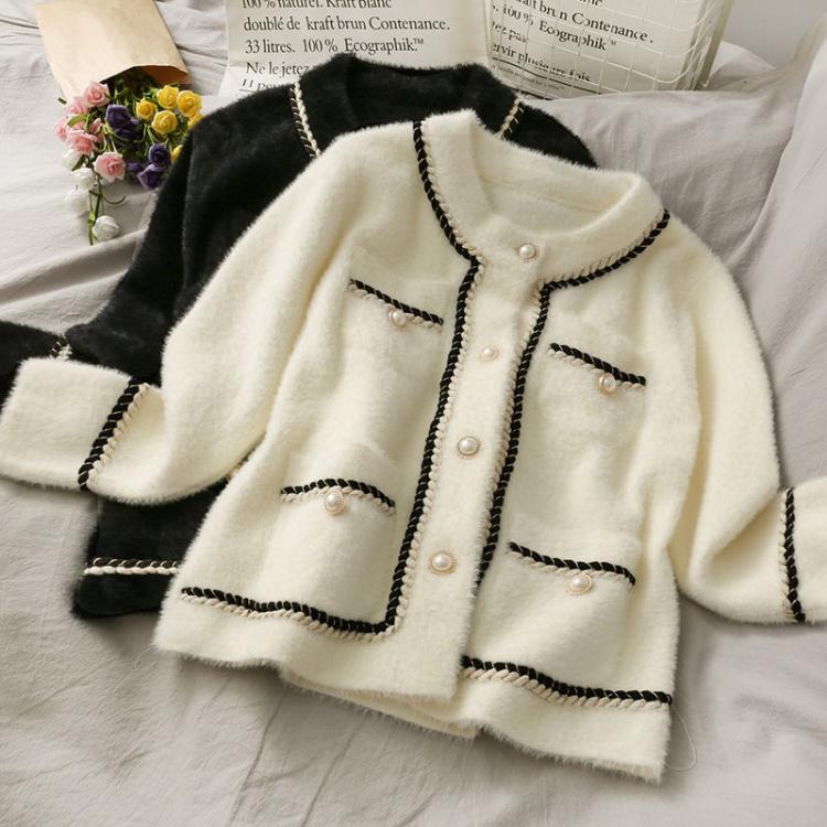 all in one place בגדי נשים Office Lady Mink Fleece Pearl Buttons Short Women Elegant Embroidery Soft Fabric Streetwear Jacket Fashion Warm Loose Coat