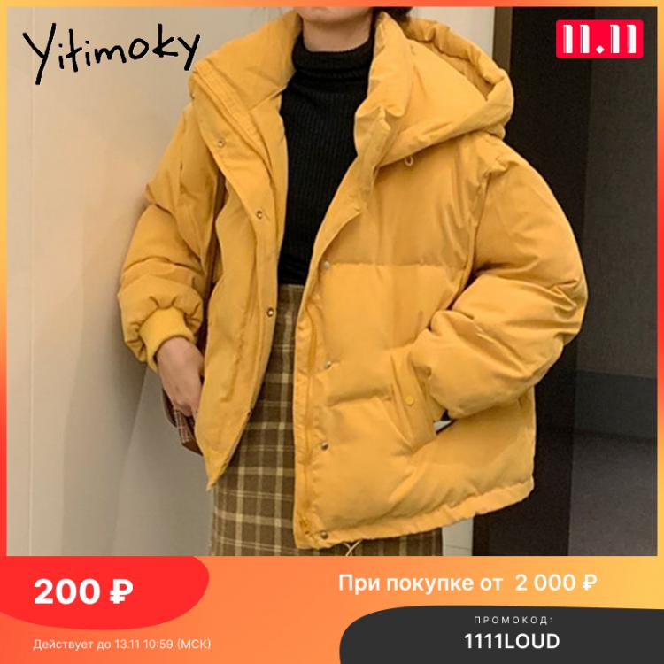 all in one place בגדי נשים Yitimoky Jacket Woman Hoodie White Loose Short Cotton Hood Coat Warm Parkas Stand Collar Korean Fashion Outwear Yellow Clothing
