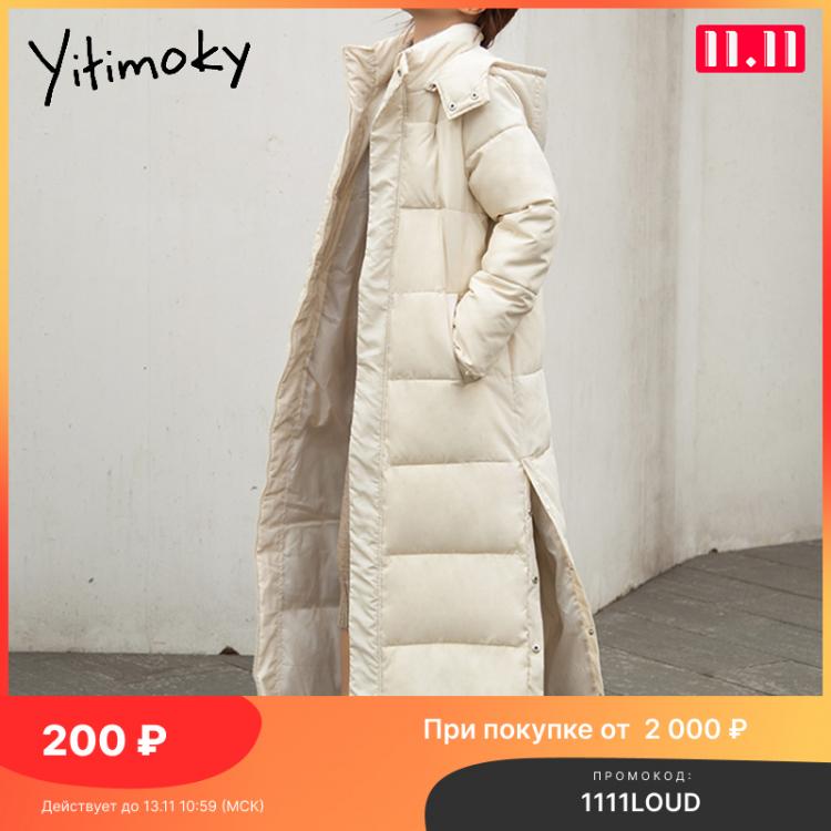 all in one place בגדי נשים Yitimoky Winter Woman Long Jacket Black Hoodie Cotton Coats Lengthen Parkas Thick Slit Warm Windproof Padded Fashion New Outwear